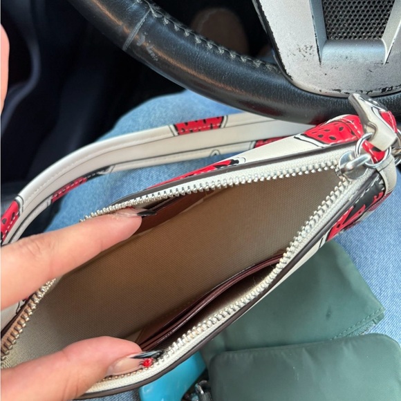 Coach White and Red Strawberry Print Shoulder Bag